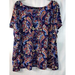 Zoey & Leelo Women’s Shirt Bright Multicolor Paisley Cold Shoulder Size 3X